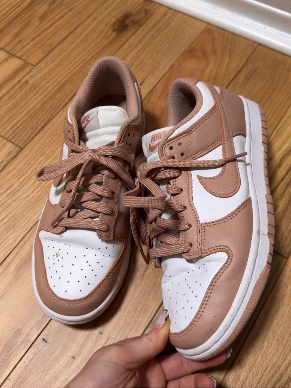 Nike Dunk Low White and Dusty Pink/Tan Leather Sneakers